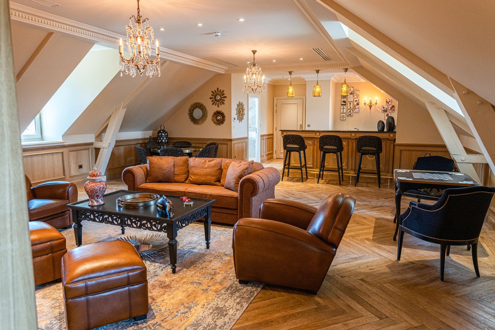 Attic lounge in a luxury hotel